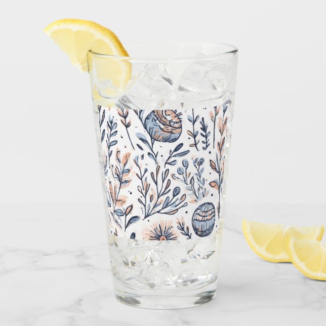 Copa de Vidrio Floral Blue Watercolor (Anverso (hielo))