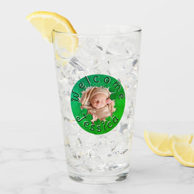 Copa de vidrio fotográfico con marco de Shamrock (Anverso (hielo))