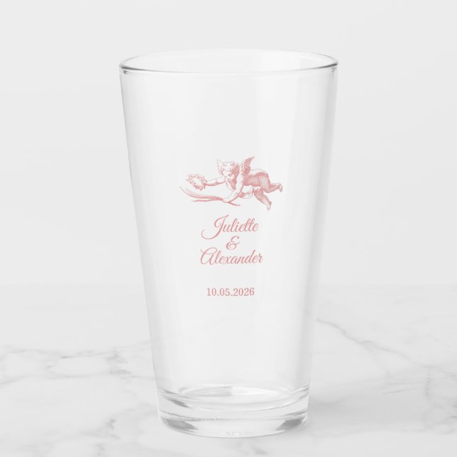 Copa de vidrio para boda con querubín en Toile de  (Anverso)