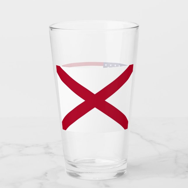 Copa de vidrio patriótico con bandera de Alabama,  (Anverso)