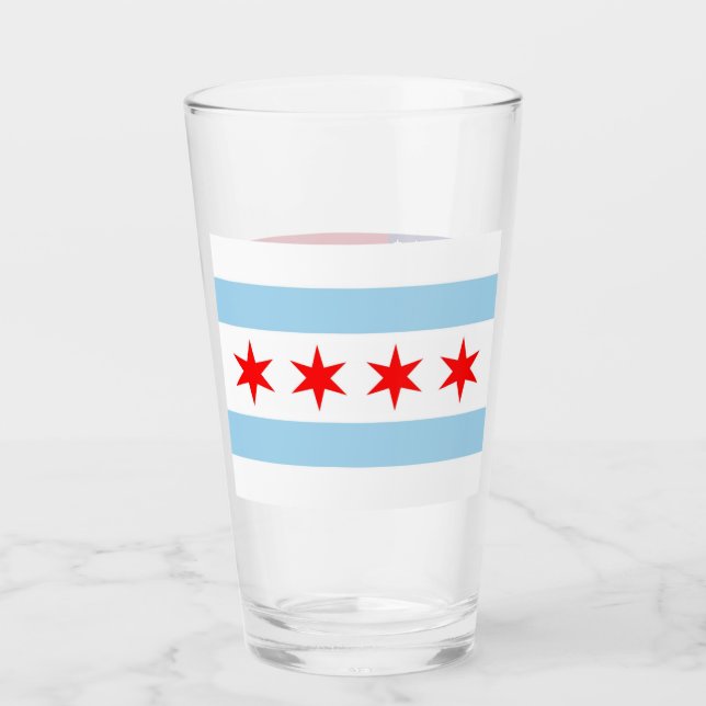 Copa de vidrio patriótico con bandera de Chicago (Anverso)