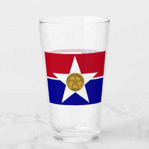 Copa de vidrio patriótico con bandera de Dallas