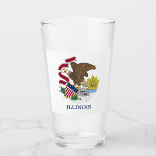 Copa de vidrio patriótico con bandera de Illinois