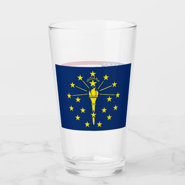 Copa de vidrio patriótico con bandera de Indiana (Anverso)