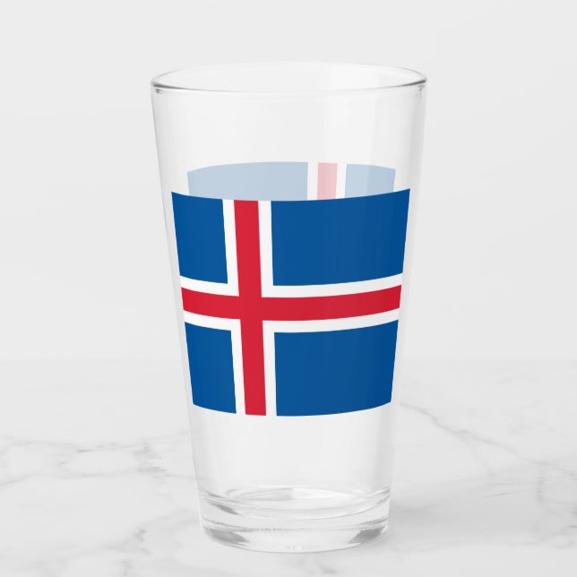 Copa de vidrio patriótico con bandera de Islandia (Anverso)