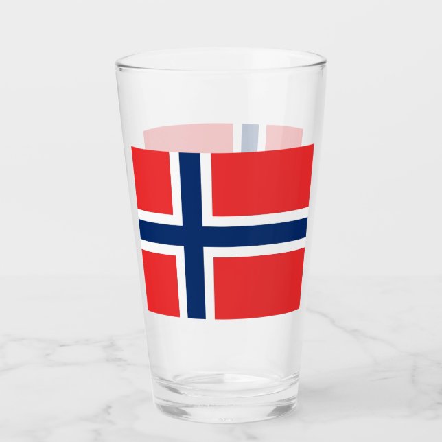 Copa de vidrio patriótico con bandera de Noruega (Anverso)