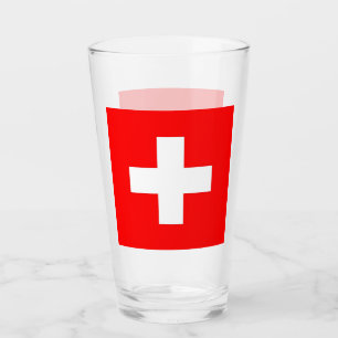 Copa de vidrio patriótico con bandera de Suiza