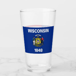 Copa de vidrio patriótico con bandera de Wisconsin