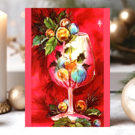 Copa de vino de Navidad vintage elegante con vela