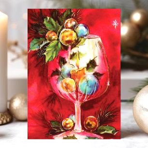 Copa de vino de Navidad vintage elegante con vela