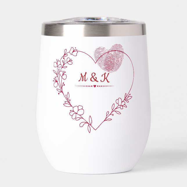 Copa de vino sin tallo con huella romántica de cor (Frente)