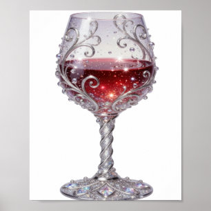 Copa de vino tinto de plata elegante con arte de t