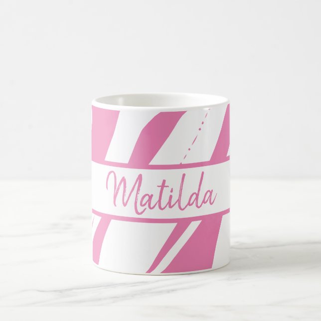 Copa Monogrammed Mug Girly de café rosa y blanco (Centro)