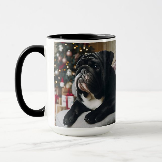 Copa Mug de Navidades de Bulldog de foco negro (Izquierda)