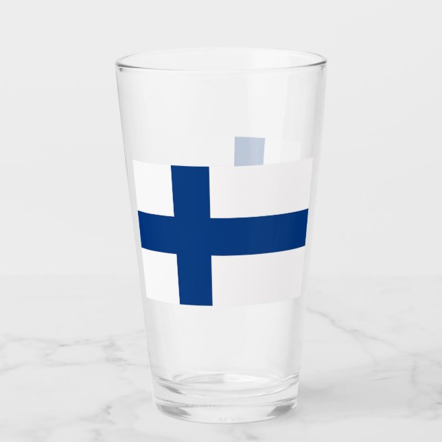 Copa Patriótica de vidrio con bandera de Finlandia (Anverso)