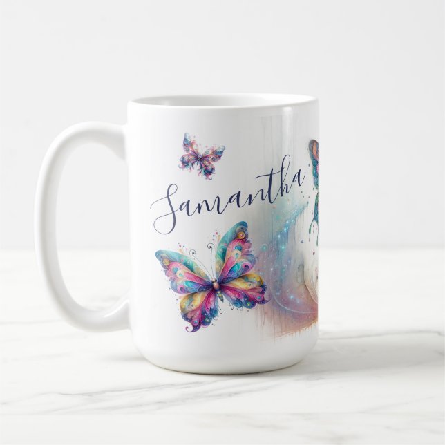Copa personalizada de café de mariposa pastel (Izquierda)