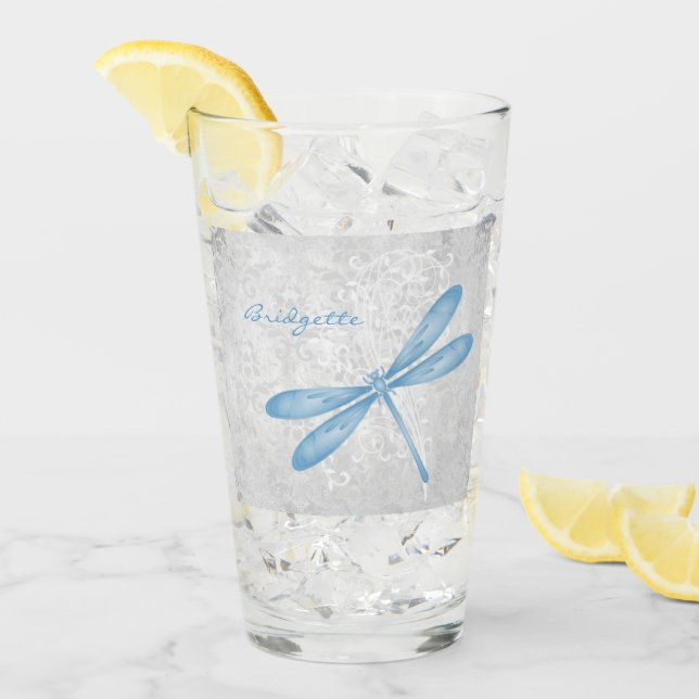 Copa personalizada de vidrio Blue Dragonfly (Anverso (hielo))