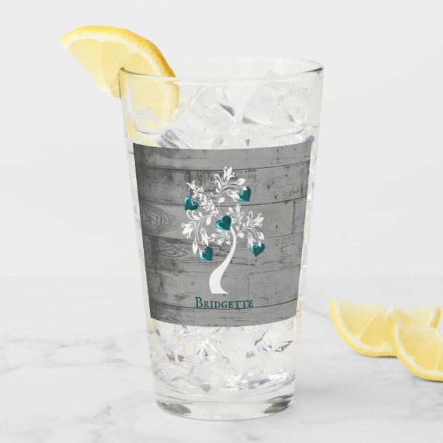 Copa personalizada de vidrio de árbol verde azulad (Anverso (hielo))