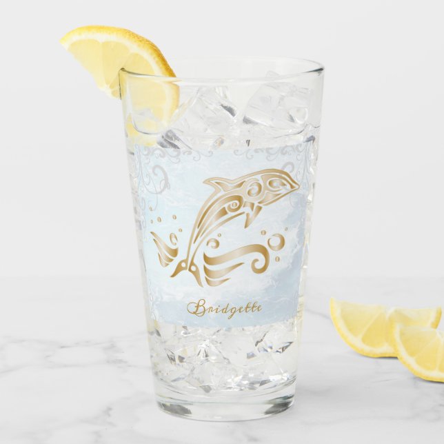 Copa personalizada de vidrio Gold Dolphin (Anverso (hielo))