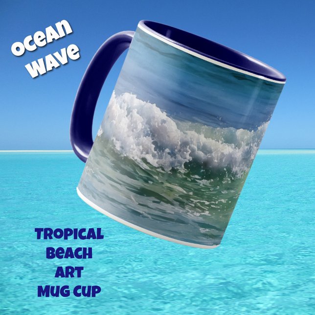 Copa Tropical de Arte de Ocean Wave (An ocean wave on a tropical beach and in a watercolors style art on a mug.)