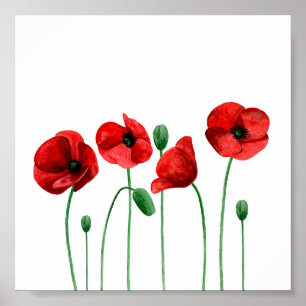 Copas acuáticas impresas Flores rojas Arte botánic