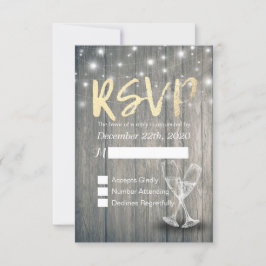 Copas de champán para RSVP de boda Luces de cadena