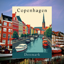 Copenhague, Dinamarca, postal de arte de viajes