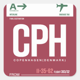 Copenhague - Etiquetas cuadradas de viaje adhesiva