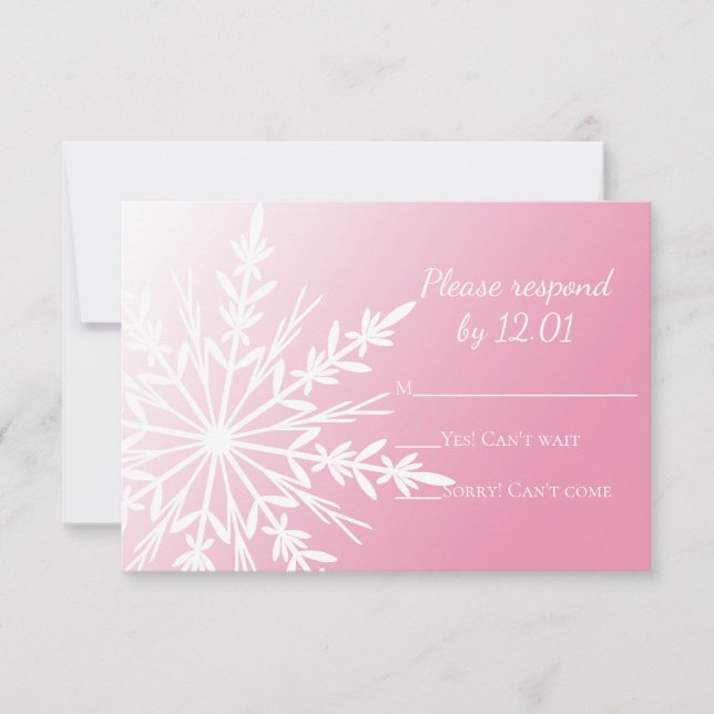Copo de nieve blanco en boda de invierno rosa RSVP (Anverso)
