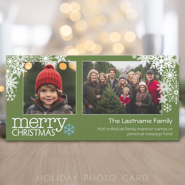 Copos de Navidad - 2 fotos - horizontal (Add 2 photos to this classic photo card that can be printed or sent out to friends and family.)