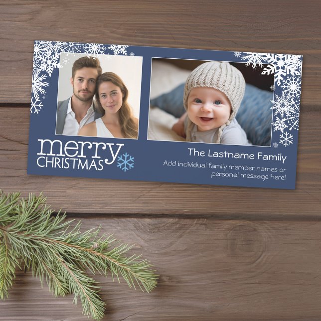 Copos de Navidad - 2 fotos - horizontal (Add 2 photos to this classic photo card that can be printed or sent out to friends and family.)
