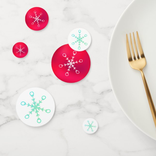 Copos de Navidad sobre confeti de mesa rojo y blan (Grupo)