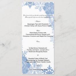 Copos de nieve azules en el menú Boda blanco