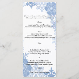 Copos de nieve azules en el menú Boda blanco
