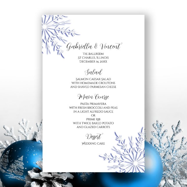 Copos de nieve azules en el menú de bodas de invie (Subido por el creador)