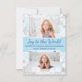 Copos de nieve blancos/azules 2 fotos - Tarjeta de