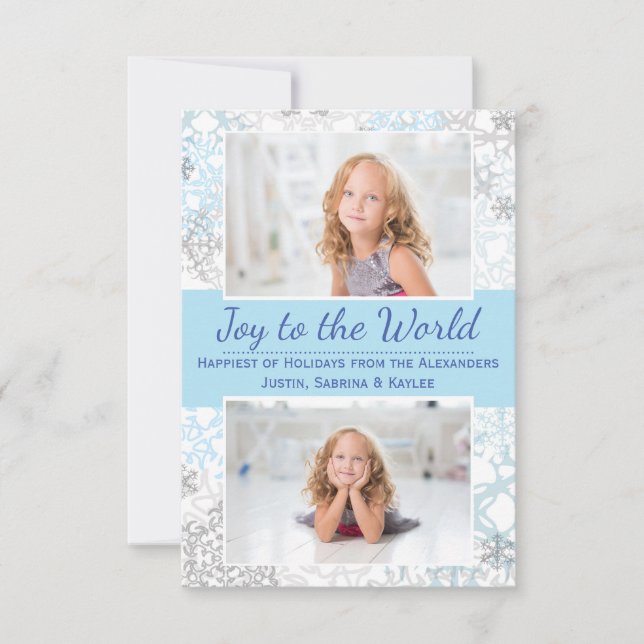 Copos de nieve blancos/azules 2 fotos - Tarjeta de (Anverso)