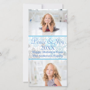 Copos de nieve blancos/azules 2 fotos - Tarjeta fo