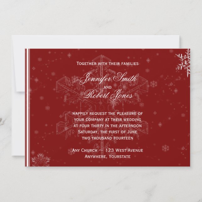 Copos de nieve blancos en la invitación a la boda  (Anverso)