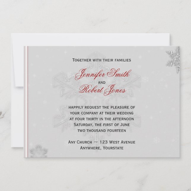 Copos de nieve blancos en la invitación a la boda  (Anverso)