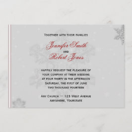 Copos de nieve blancos en la invitación a la boda