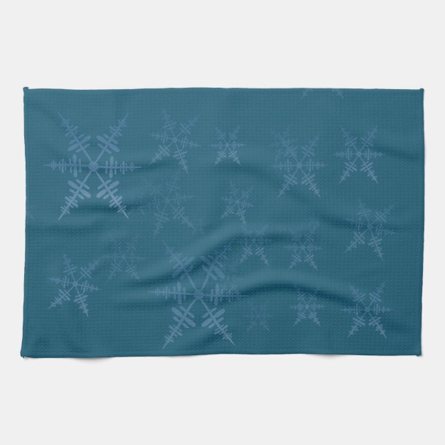 Copos de nieve con toalla de cocina azul oscura (Horizontal)