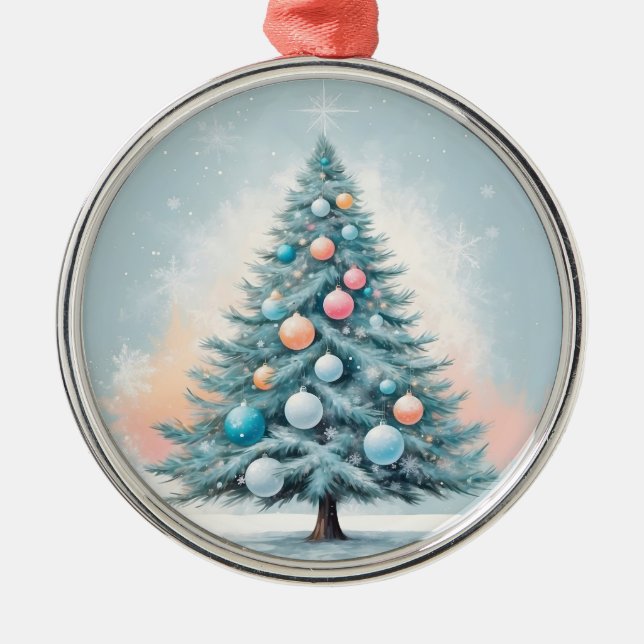 Copos de nieve de árbol de pino | Ornamentos coral (Frente)
