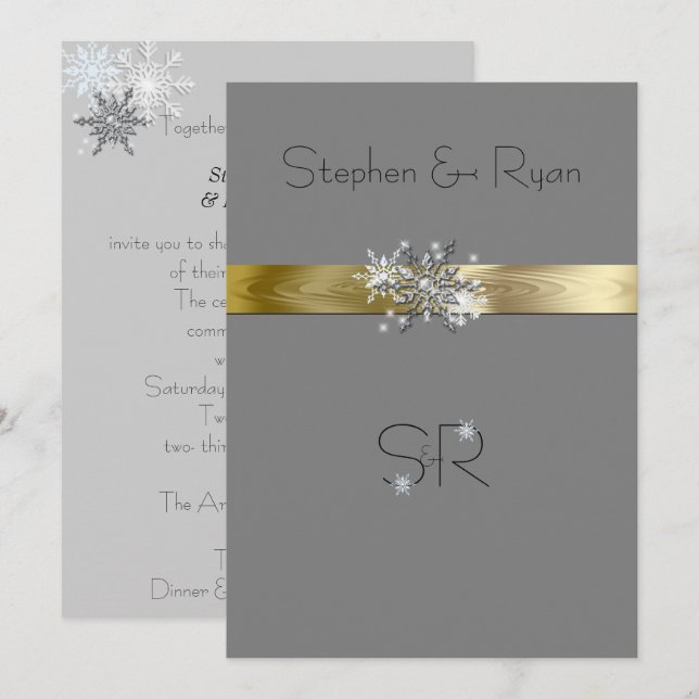 Copos de nieve de invierno, invitaciones de bodas (Anverso / Reverso)