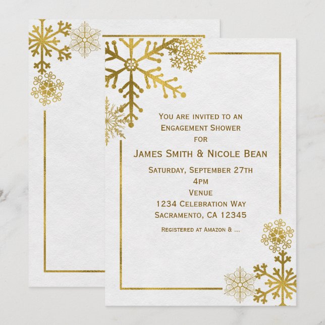 Copos de nieve de oro Elegantes invitaciones de in (Anverso / Reverso)