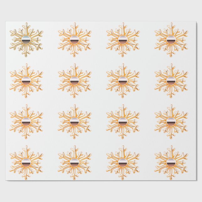 Copos de nieve de oro sobre papel de envolver blan (Superficie plana)