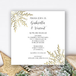 Copos de nieve dorados en la invitación a la boda 