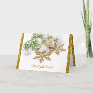 Copos de nieve dorados, tarjeta de Navidad polaca 
