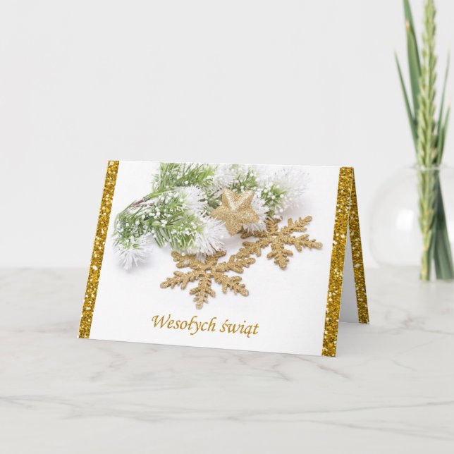 Copos de nieve dorados, tarjeta de Navidad polaca  (Anverso)