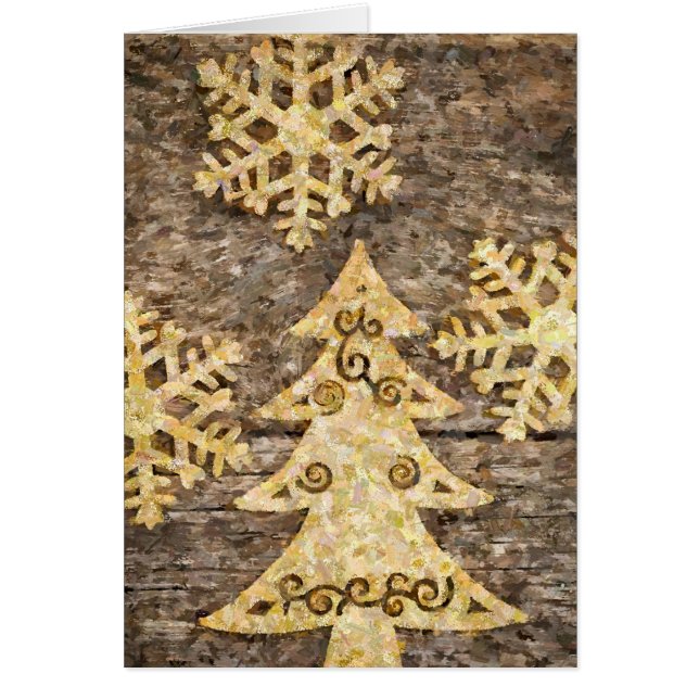 Copos de nieve dorados y árbol de Navidad (Frente)